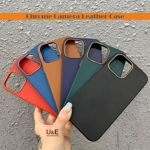 Chrome Camera Leather Mobile Back Cover Case For Mobile Safety - Carbon Fiber + PU Leather, Available in Various Colors | Mobile Safety Protection