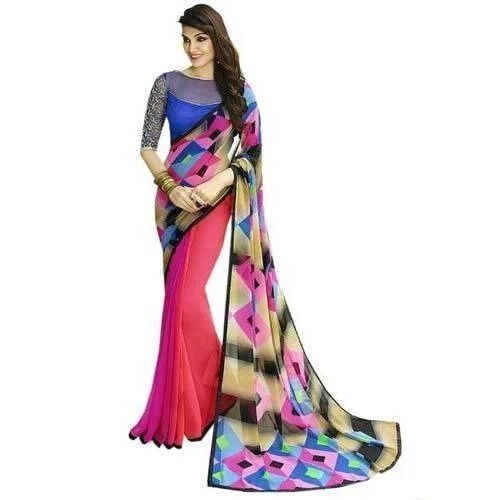 Multi Color Comfortable And Washable Casual Wear Polyester Printed Sarees