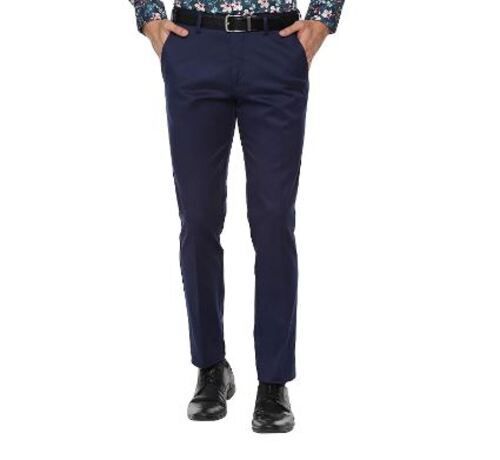 Dark Blue Mens Regular Fit And Casual Wear Poly Cotton Straight Formal Trouser