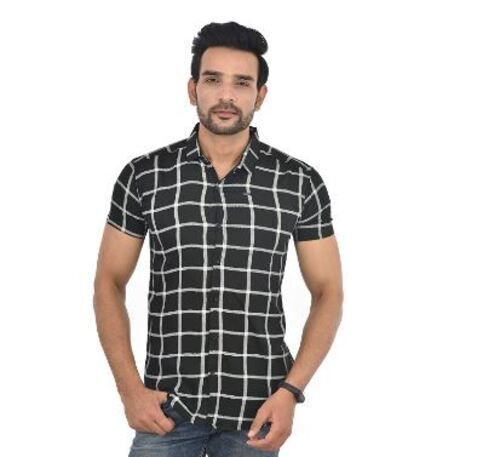 Short Sleeves Casual Wear Rayon Checked Shirt For Mens