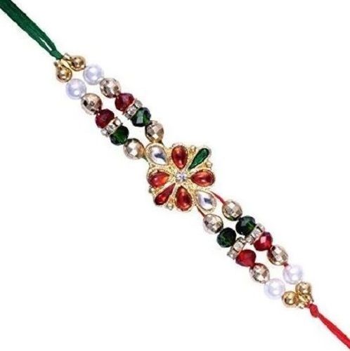 Brown And Golden 12 Inch Designer Stone Thread Rakhi