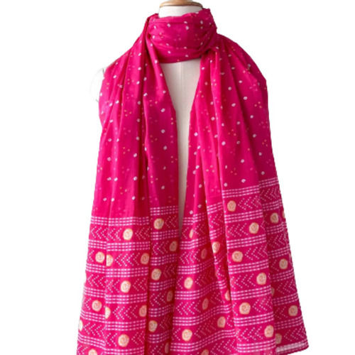 Pink 47 Inches Casual Wear Printed Cotton Dupatta For All Season Use