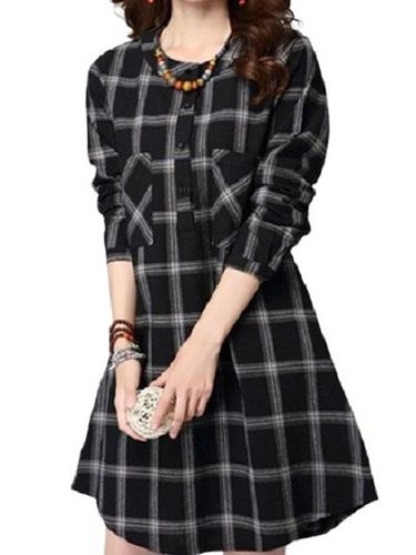 Ladies 3/4Th Sleeve Checked Black Cotton Kurti Bust Size: 20  Centimeter (Cm)