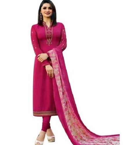 Dark Pink Ladies Full Sleeves Embroidered Silk Salwar Suit