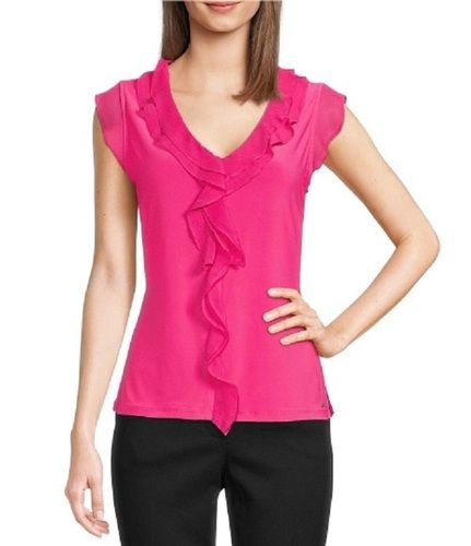 Summer Ladies Plain Pink Casual Wear Fancy Top