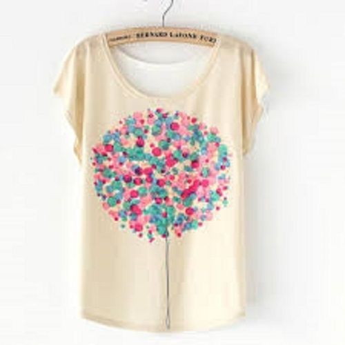 Ladies Short Sleeve Round Neck Off Printed Cotton T Shirts Gender: Female