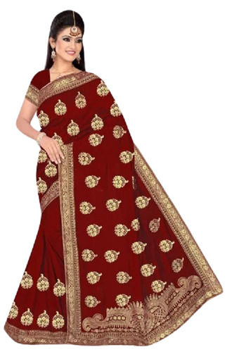 Maroon Lightweight Party Wear Art Silk Embroidered Saree With Blouse Piece