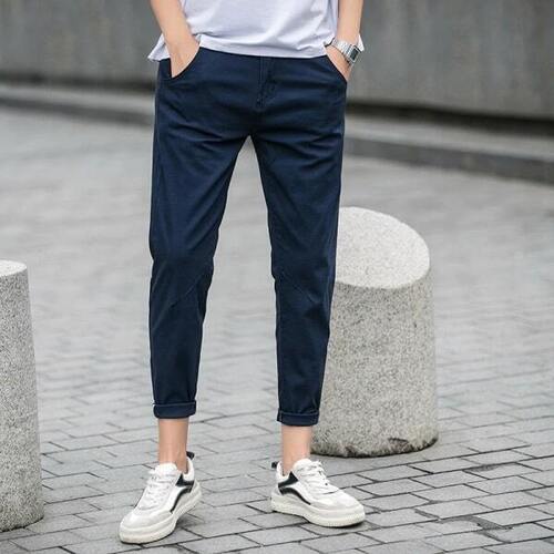 Ankle-Length Suit Pants for Men Stretch Slim Fit Skinny Business Formal  Black Dress Pants Male Smart Casual Trousers Blue