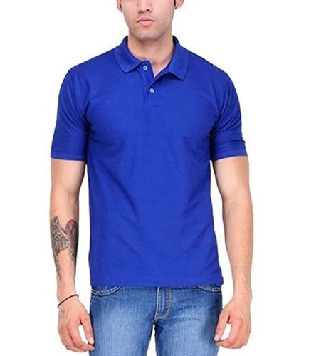 Mens Plain Polo Neck Short Sleeve Blue Cotton T Shirt Age Group: Above 18