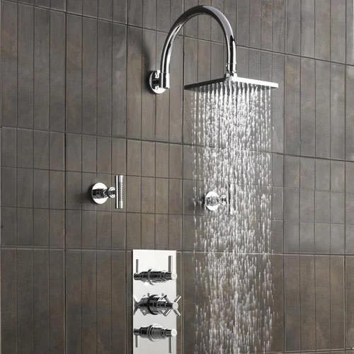 Stainless Steel Bathroom Shower - Polished Round and Square Design | Metallic Silver Finishing, Enhanced Durability for Home and Hotel Use
