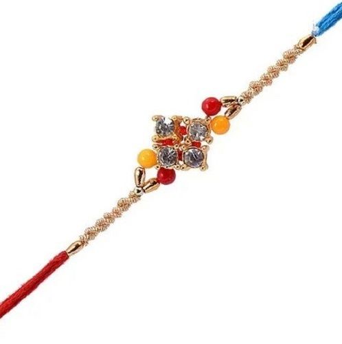 Multicolor Stone Made Fancy Zari Rakhi