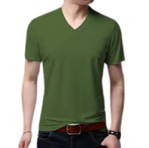 V Neck And Short Sleeve Plain Cotton T Shirt For Mens