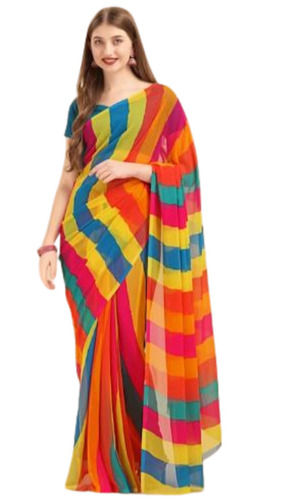 Women Multicolor Casual Wear Plain Chiffon Saree With Blouse Piece