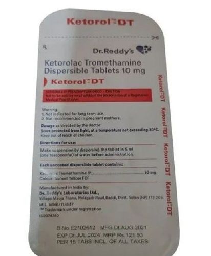 10 Mg Pack Of 1x15 Strip Ketorolac Tromethamine Tablet