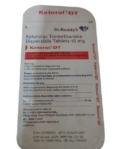 10 Mg Pack Of 1X15 Strip Ketorolac Tromethamine Tablet Age Group: Adult