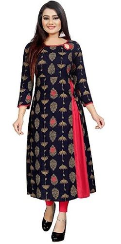 3-4Th Sleeves Modern Printed Rayon Fancy Kurti For Ladies Bust Size: 35 Inch (In)