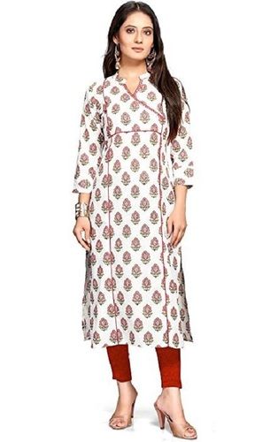 Casual Wear 3-4th Sleeves Modern Printed Cotton Kurti For Ladies