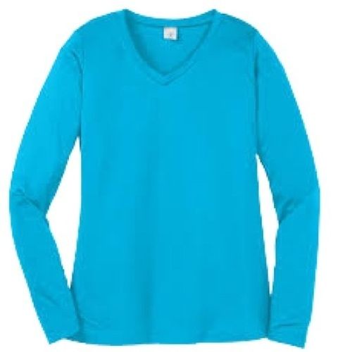 Ladies Plain Blue V Neck Long Sleeve Casual Wear Cotton T Shirt Gender: Female