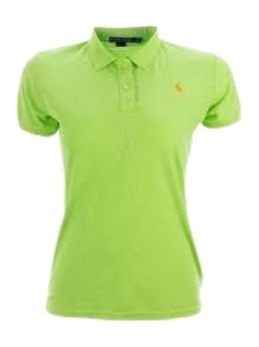 Green Ladies Polo Neck Short Sleeve Casual Wear Plain Cotton T Shirts