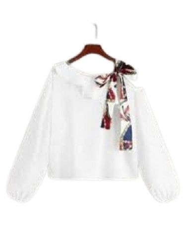 Ladies Round Neck Full Sleeves White Cotton Top Length: 28 Inch (In)