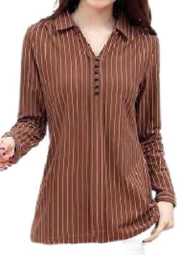 Ladies Striped Full Sleeve Brown Casual Wear Top  Length: 34  Centimeter (Cm)