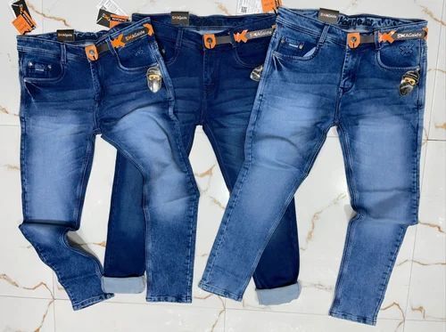 Mens Slim Fit Faded Swagside Blue Denim Jeans