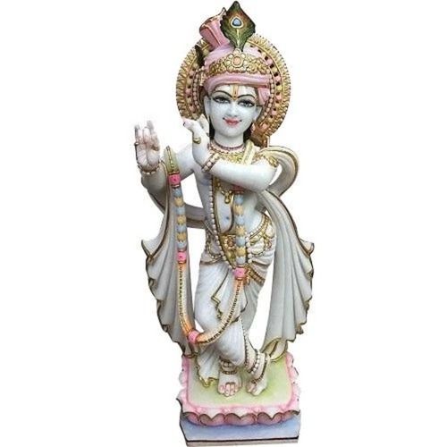 Washable 1.5 Feet Tall Lightweight Polishing Marble Religious Hinduism Lord Krishna Statue 