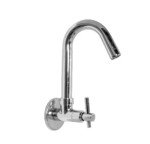 Silver 12 Inches Long Round Satin Finish Stainless Steel Sink Cock