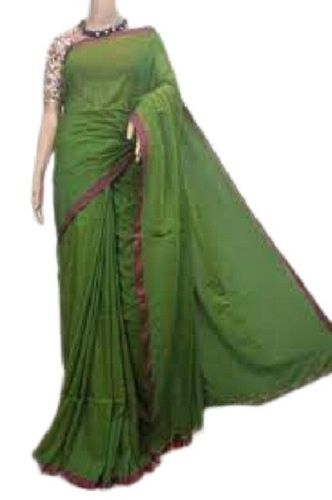 Casual Ladies Causal Wear Plain Green Cotton Saree