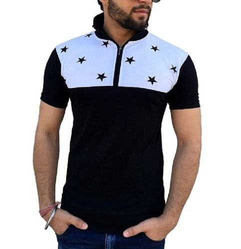 Mens Printed Polo Neck Short Sleeve Cotton T Shirt