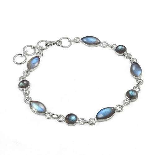 Fashion Polished Pearl Stone Ani-Tarnish Labradorite Gemstone Sterling Silver Bracelets