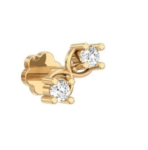 Round Solid Polished Anti-Tarnish Two Stone Diamond 14 Karat Yellow Gold Nose Pins Gender: Women'S