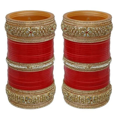 Punjabi Style Red Bridal Chuda Pearls & Stone Work Bangles Karwa Chauth  Chura