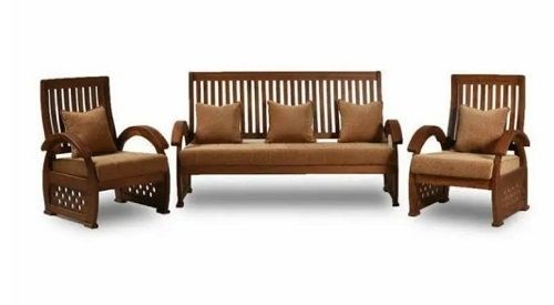 5 Seater Plain Rectangular Machine Made Polished Modern Sofa Set