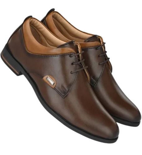 Brown Anti-Slip Lightweight Polyurethane Sole And Leather Round Toe Formal Shoes For Men