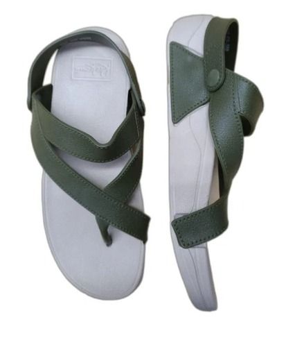 White And Green Casual Wear Lightweight Slip Resistant Polyurethane Medium Heel Fancy Sandal 