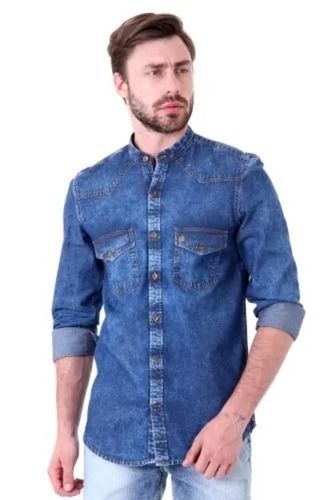 Mens Casual Wear Full Sleeves Straight Collar Plain Denim Shirt at Best  Price in Delhi