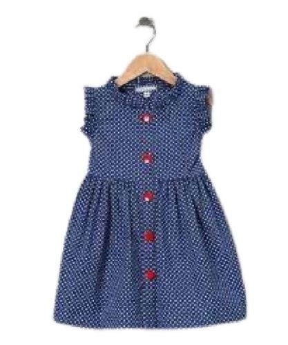 Kids Causal Wear Grey Sleeveless Printed Girls Cotton Frock Decoration Material: Beads