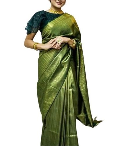 Ladies Printed Green Party Wear Silk Saree
