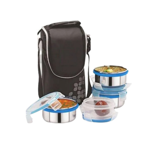 Multicolor Lightweight Stainless Steel And Pvc Plastic Lunch Box With 4 Containers 