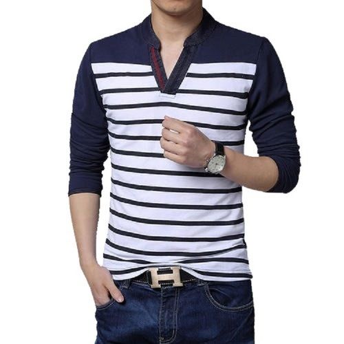 Mens Striped V Neck Casual Wear Cotton T Shirt Age Group: Above 18