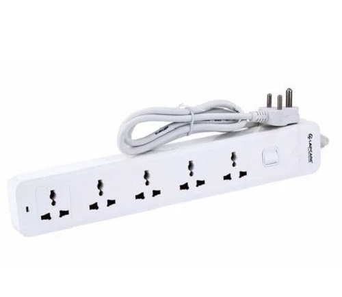 Premium Quality And Durable 5 Socket Polycarbonate Extension Board - Plastic Material, 240V Rated Voltage, White Color, IP54 Protection | 66 Joules Energy Capacity, Suitable for Indoor and Outdoor Use