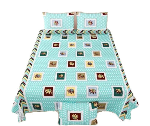 Multicolor Rectangular Shrink Resistant Printed Cotton King Size Bedsheet With 3 Pillowcase