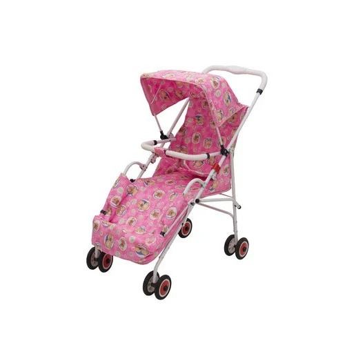 Multicolor 67X23X50 Cm Metal And Fabric Comfortable Foldable Baby Pram With Four Wheels