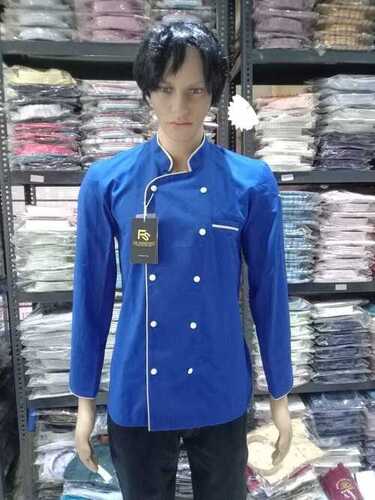 Blue Full Sleeves Hotel And Restaurant Professional Chef Polyester Coat Collar Type: Stand Collar