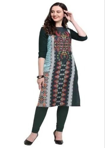 Casual Wear Regular Fit 3/4Th Sleeve Round Neck Printed Chiffon Kurti For Ladies Bust Size: 40 Inch (In)