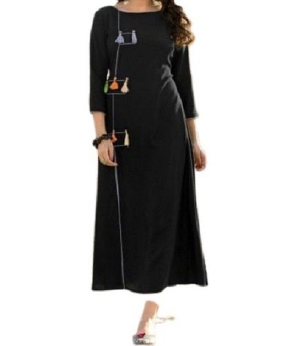 Ladies Plain Black 3 4th Sleeve Pure Cotton Party Wear Kurtis Bust