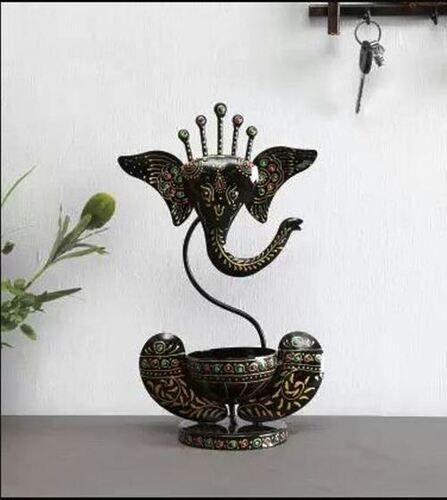 Black Metal Ganesha Idol Deepak/Diya Stand (Candle Holder) For Interior House Warming