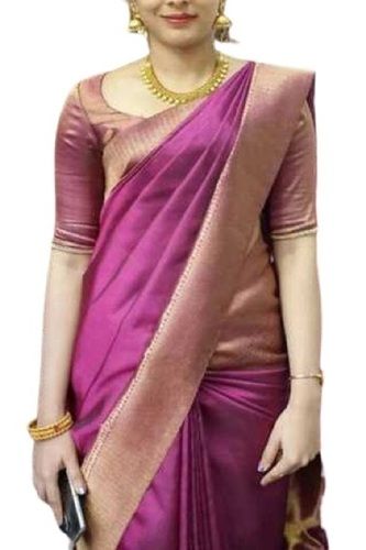 Pink Multi Color Ladies Plain Pattern Party Wear Silk Sarees