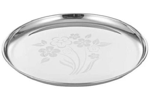 Silver 12 Inch Round Glossy Stainless Steel Dinner Plate 